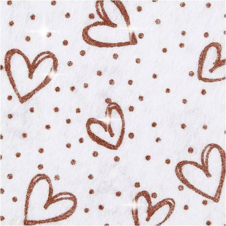Filc 10 ark. A4 Biały Serca brokatowe