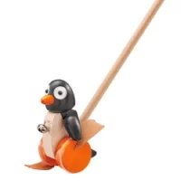 Drewniany pingwinek na patyku Zabawka do pchania