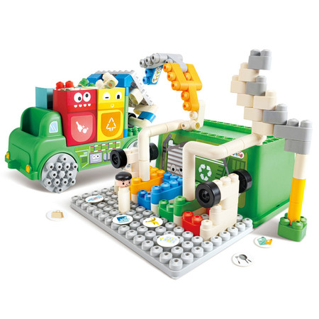 Klocki konstrukcyjne w aucie, Śmieciarka, 100 el., 18m+, PolyM