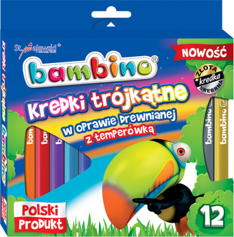 Kredki Bambino w drewnianej oprawie trójkątne z temperówką 12 kolorów