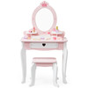 VIGA Duża Toaletka Drewniana Biało-Różowa z Lustrem i Krzesełkiem