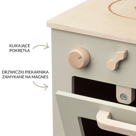 Beżowa drewniana kuchenka dla dzieci Premium, kuchnia, piekarnik, Micki