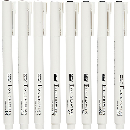 Cienkopisy kreślarskie Czarne 8 szt.