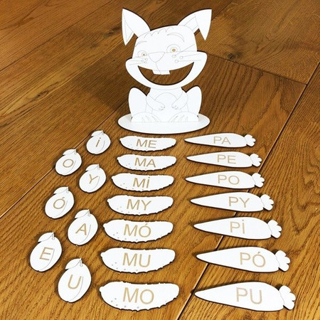 Królik Sylabowy - Drewniana układanka do nauki czytania metoda krakowską