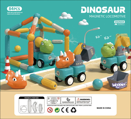 WOOPIE Klocki Magnetyczne Dinozaury Konstrukcyjne 84 el.