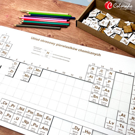 Drewniany układ okresowy pierwiastków chemicznych