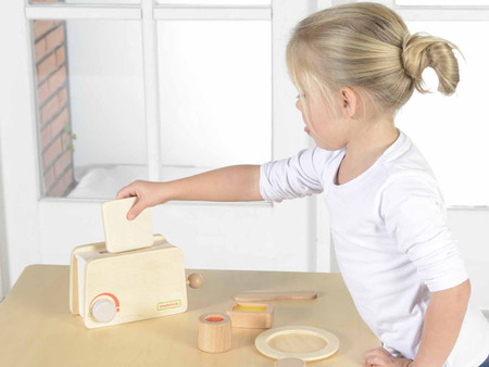 Drewniany Toster + Masło Kromka Nóż Talerz Dżem Masterkidz