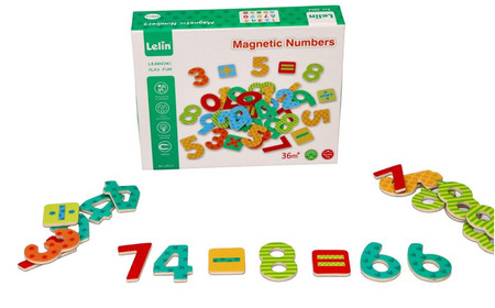 Drewniane magnesy dla Dzieci Cyfry Znaki matematyczne 60 el.