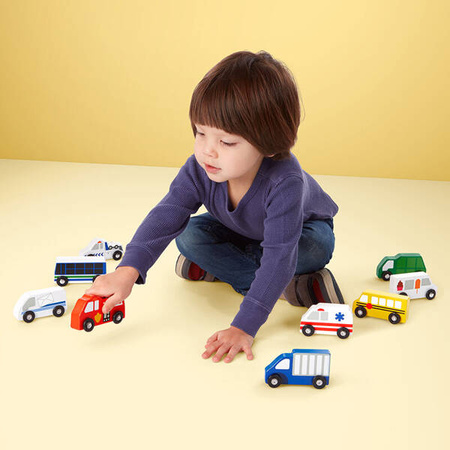 Drewniane autka pojazdy miejskie 9szt. Melissa and Doug 13170-MD