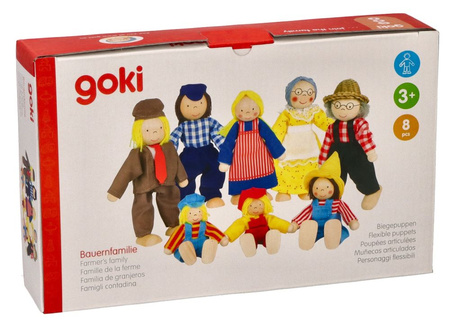 Duża farmerska rodzina, lalki drewniane, goki