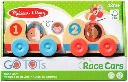 Dwa drewniane samochodziki wyścigowe GO Tots Melissa and Doug