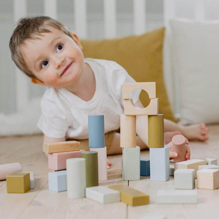 Klocki pastelowe drewniane dla dzieci 60 sztuk zestaw klocków, Micki