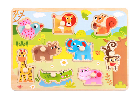 TOOKY TOY Drewniane Puzzle Zwierzęta z Pinezkami Do Dopasowania
