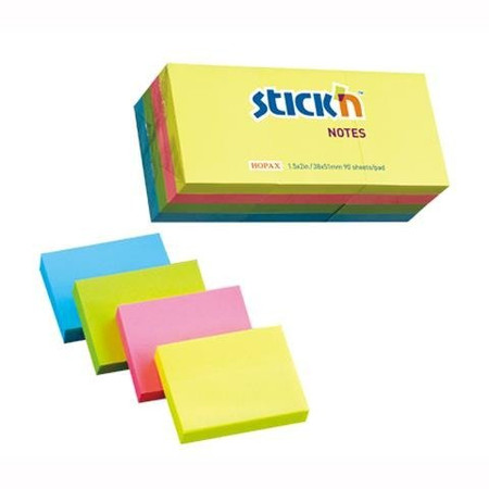 Notes Samoprz.38x51mm Mix 4 Kol.Neon. 12 Notesów Po 100 Ka