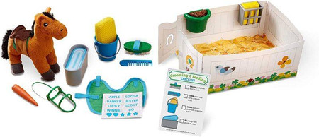 Zestaw do pielęgnacji koni z pluszową maskotką 18537-Melissa & Doug, zabawy ze zwierzętami