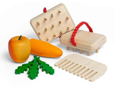 Drewniany zestaw do karmienia i pielęgnacji konia 8 elementów akcesoria do Hobby Horse Erzi 42645