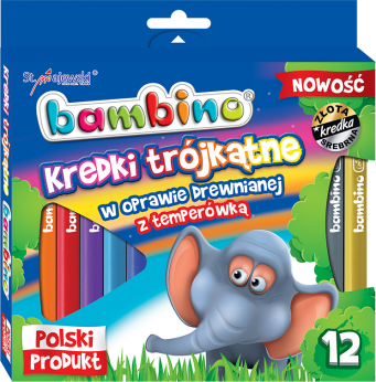 Kredki Bambino w drewnianej oprawie trójkątne z temperówką 12 kolorów