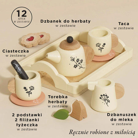 Drewniany zestaw do herbaty akcesoria kuchenne zabawka gotowanie Le Toy Van