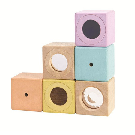 Pastelowe klocki interaktywne w woreczku Plan Toys