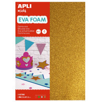 Brokatowa pianka dekoracyjna EVA A4 Apli Kids 4 arkusze złoty, srebrny, czerwony, zielony