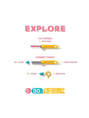 Zestaw narzędzi do konstruowania DIY Makedo - Explore 50 el.