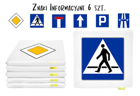 Poduszki kwadratowe ekoskóra Znaki drogowe INFORMACYJNE 6 szt.
