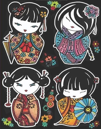 Kolorowanka Welwetowa 29,7x21 Laleczki Kokeshi