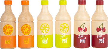 Drewniana skrzynkami z napojami owocowymi 11739-Small Foot, zabawa w sklep i gotowanie