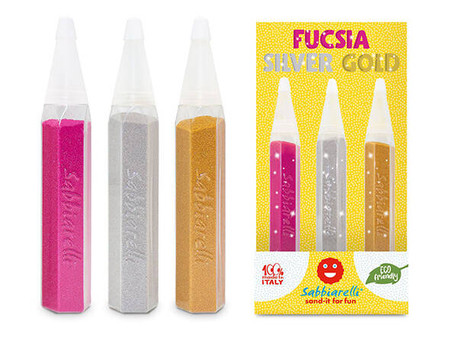 Zestaw 3 pisaków z piaskiem do kolorowania (fuksja, złoty i srebrny) 3l+ SABBIARELLI