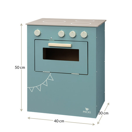 Niebieska drewniana kuchenka dla dzieci, kuchnia piekarnik gotowanie, Micki