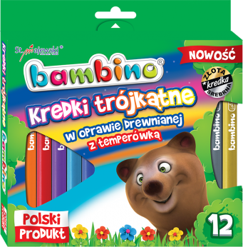 Kredki Bambino w drewnianej oprawie trójkątne z temperówką 12 kolorów