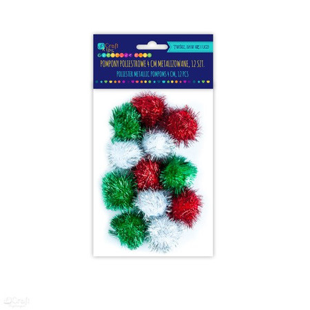Pompony świąteczne kolory 12 sztuk średnica 4cm