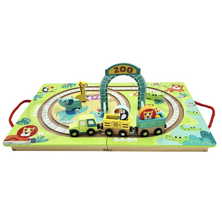 Tooky Toy Drewniana Plansza ZOO Zwierzęta Pojazd Wagoniki