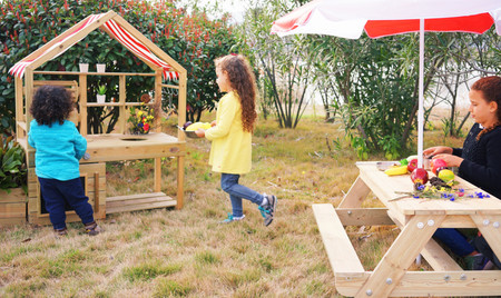 CLASSIC WORLD EDU Duża Drewniana Kuchnia z Daszkiem + Akcesoria