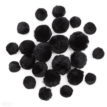 Pompony czarne 24 sztuki mix rozmiarów