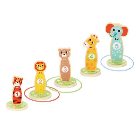 TOOKY TOY Drewniana Gra Zręcznościowa Rzut do Celu Zwierzątka 15 el.