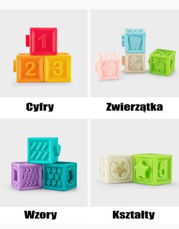 WOOPIE Klocki Sensoryczne Układanka do Ściskania Dźwięk Nauka Liczenia 20 el.