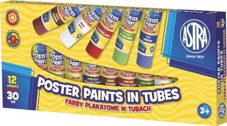Farby plakatowe w tubach 12 kolorów 30ml Astra