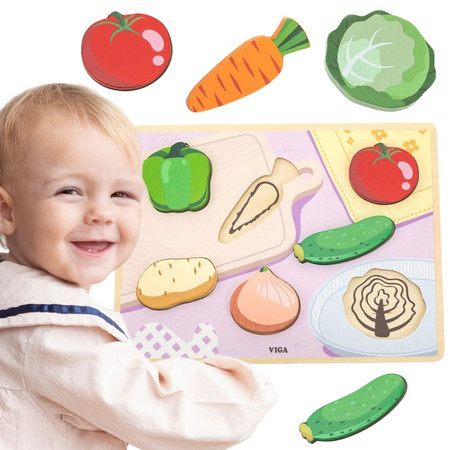 VIGA Drewniane Puzzle Układanka Montessori 2w1 Figurki Warzywa