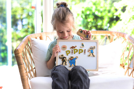 Magnetyczne literki i obrazki, edukacyjna zabawka dla dzieci, zestaw Pippi