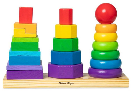 Geometryczna układanka drewniana na palikach pierścienie ośmiokąty prostokąty 21el Melissa & Doug 10567 drewniana zabawka edukacyjna