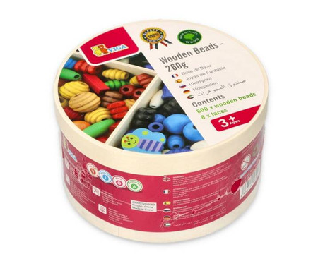 Drewniane koraliki do nawlekania 608 el. duży zestaw z pudełkiem