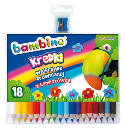 Kredki Bambino w drewnianej oprawie z temperówką 18 kolorów