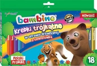 Kredki Bambino w drewnianej oprawie trójkątne z temperówką 18 kolorów