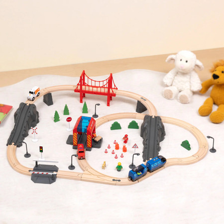 Tooky Toy Drewniana Kolejka Staż Pożarna Ambulans 70 el.