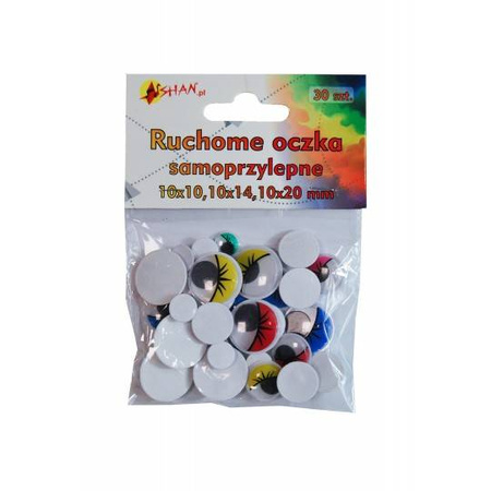 Oczka ruchome okrągłe kolorowe mix rozmiarów 10,14,20 mm 30 szt
