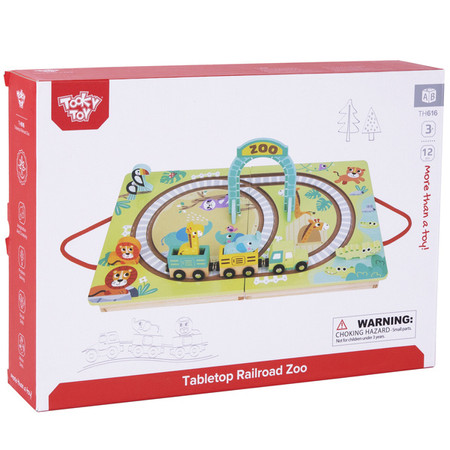 Tooky Toy Drewniana Plansza ZOO Zwierzęta Pojazd Wagoniki