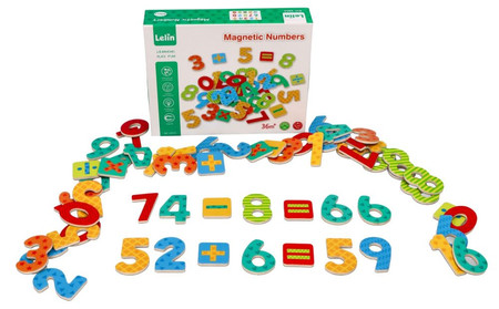 Drewniane magnesy dla Dzieci Cyfry Znaki matematyczne 60 el.