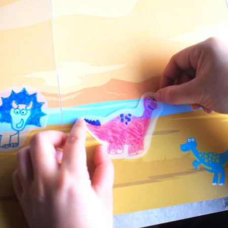 Książeczka do zabawy w tworzenie naklejek kalkomania Dinozaury