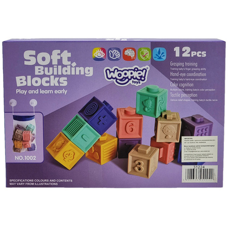 WOOPIE Klocki Sensoryczne Układanka do Ściskania Dźwięk Nauka Liczenia 12 el.